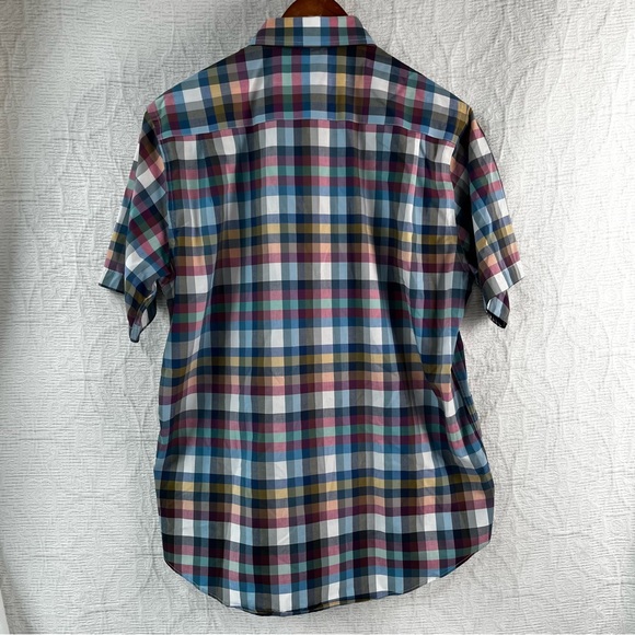 Leo Chevalier Men L Shirt Vtg Plaid Check Colorful Light Cotton No Iron Button - Picture 15 of 16